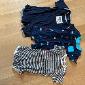 Burt's Bees Baby Navy, Stripe & Multicolor Dinosaur Three-Piece One-Piece Set